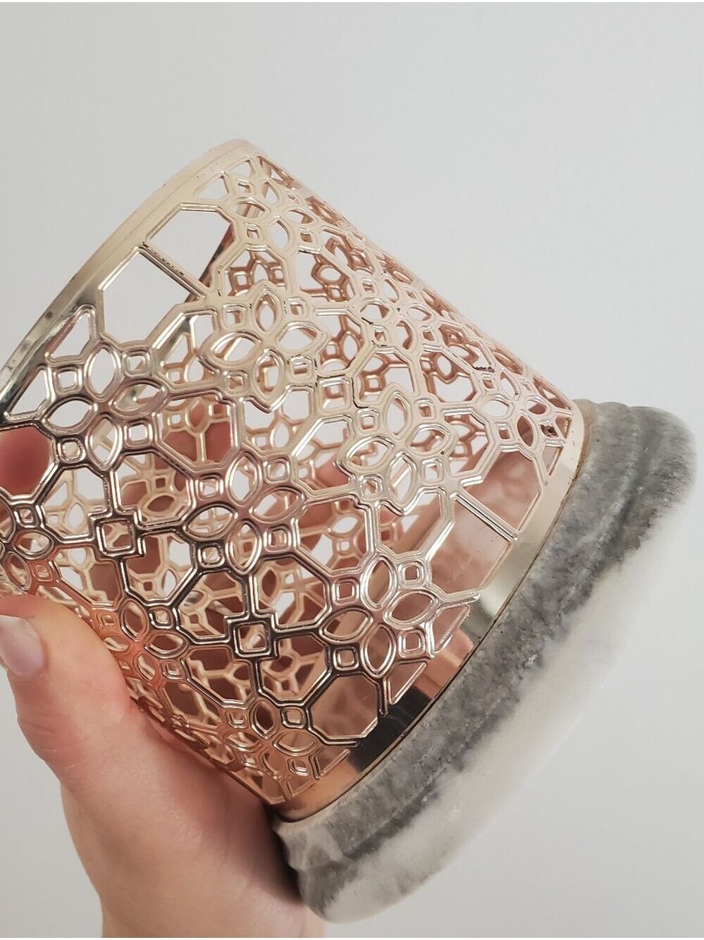 Bath & Body Works 3 Wick Rose Gold Lattice Candle Holder Marble Base - Picture 5 of 6